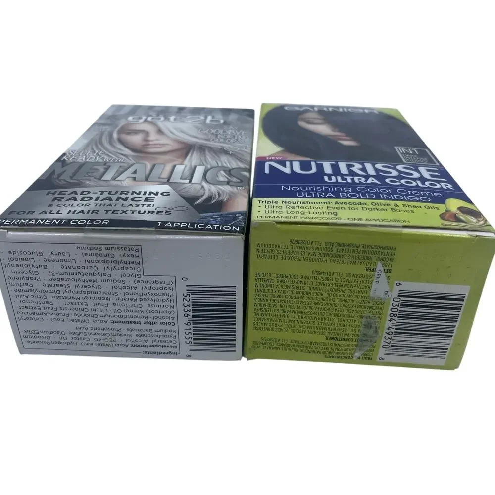 Garnier Nutrisse IN1 Dark Intense Indigo & got2b Metallic Silver Hair Dye Lot 2